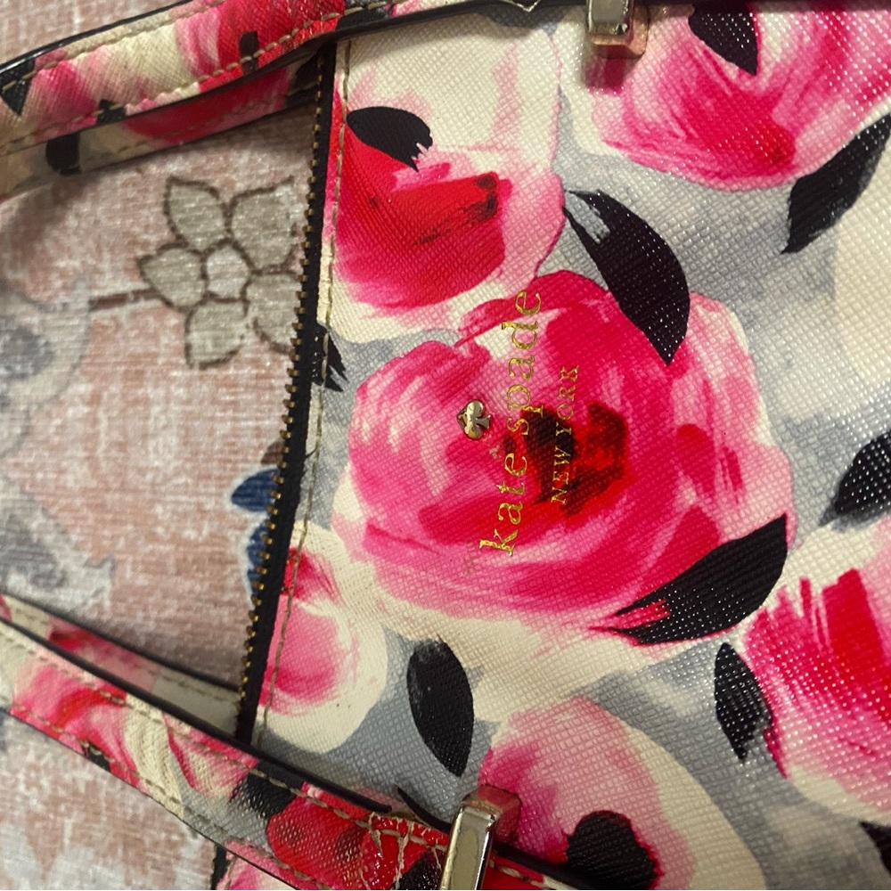 Kate Spade Cedar Street Maise Rose Print Satchel Saffiano Leather Floral (flaws) - Picture 8 of 16